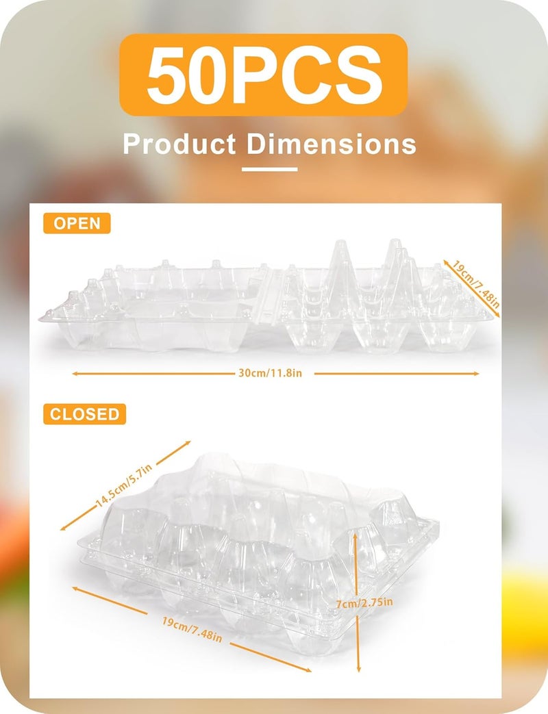 Pintuson 50 Pack Egg Cartons Cheap Bulk 12 Count - Holds 1 Dozen Clear Blank Egg Cartons for Chicken Eggs - Clear Empty Chicken Egg Carton for Fresh Medium Eggs - Image 2